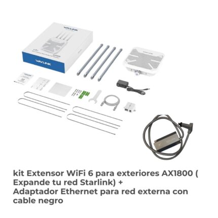 kit Extensor WiFi 6 para exteriores AX1800 ( Expande tu red Starlink) + Adaptador Ethernet para red externa con cable negro