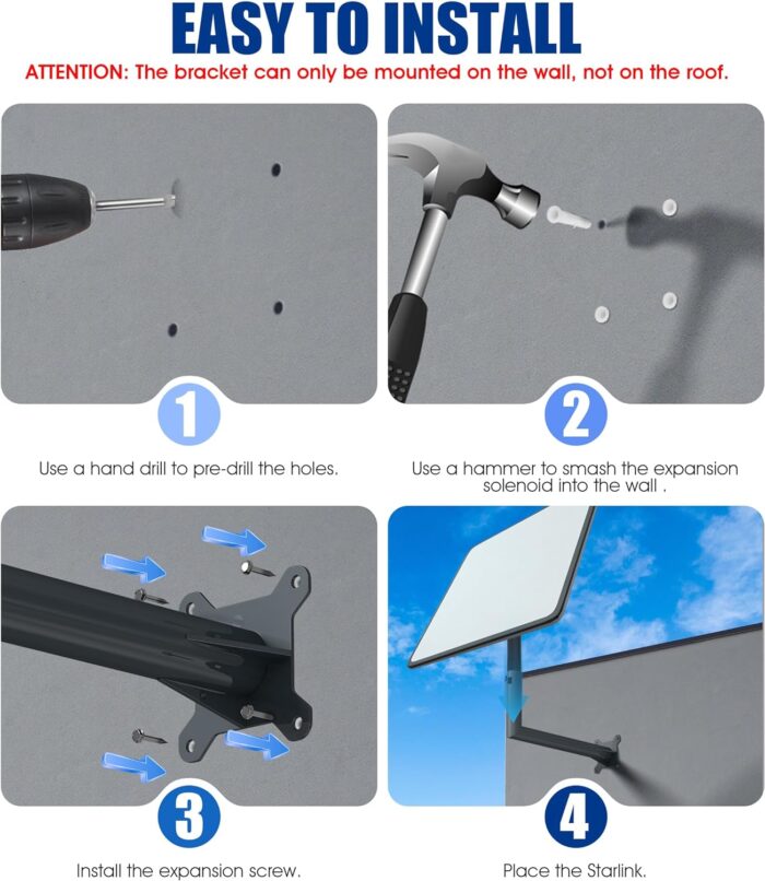 Soporte de montaje de techo de poste de pared de acero compatible con Starlink V2, kit de montaje para SStarlink Internet Kit Satélite, montaje de antena de TV al aire libre