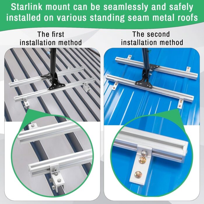 Upgrade Starlink Mount for Standing Seam Metal Roof, Adjustable Starlink Roof Mount for Starlink Internet Kit Satellite, Starlink Pole Mount for Starlink Gen 2